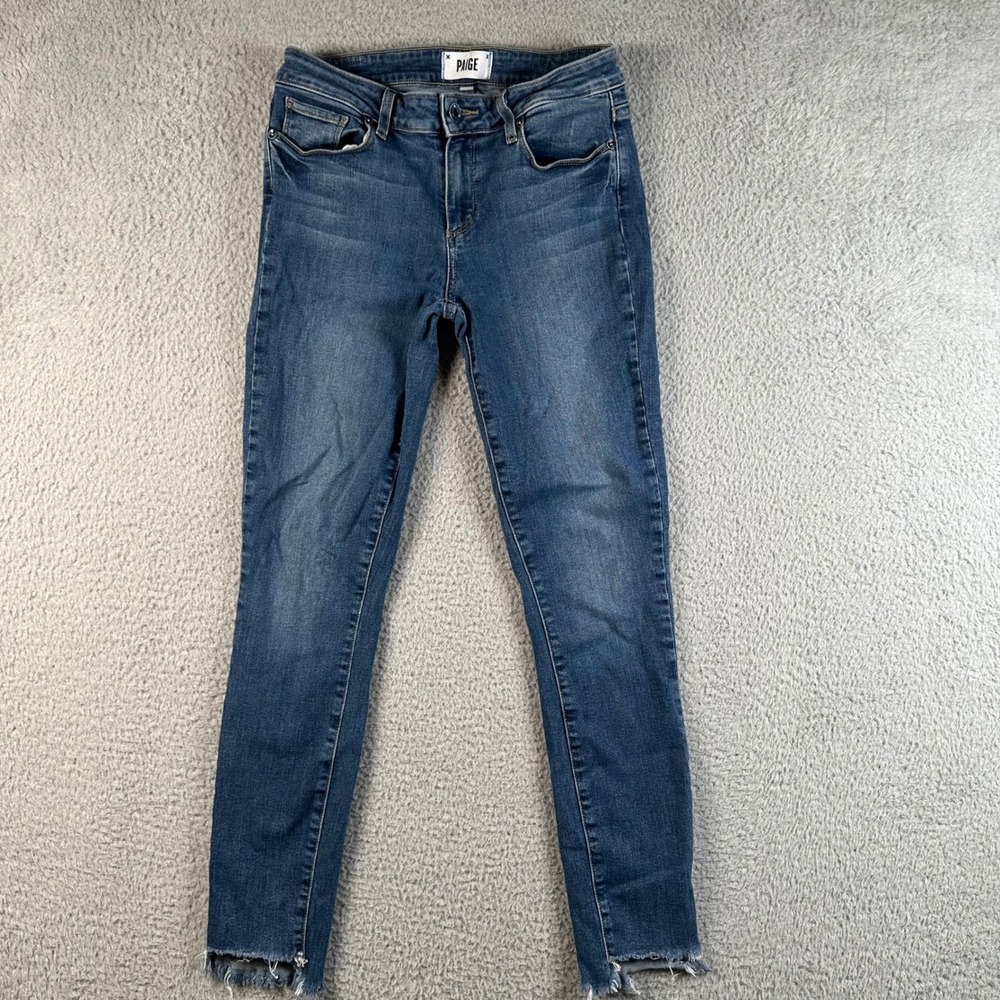 Paige Verdugo Ankle Skinny Jeans Medium Wash Raw Hem Frayed Denim Size 27